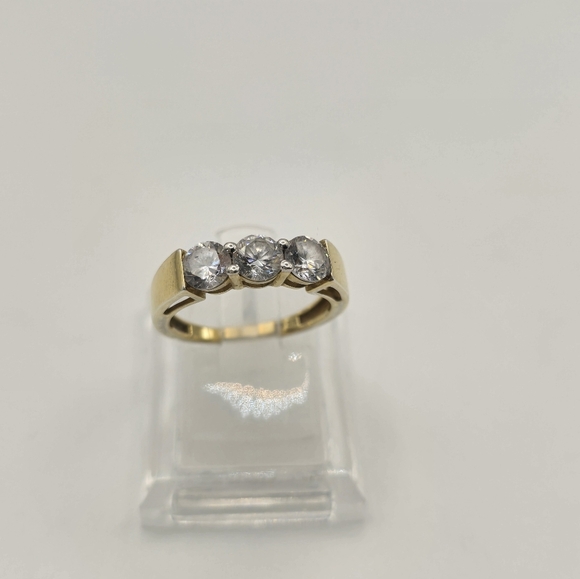 Vintage Size 7 SJD Shiny Round White Crystal CZ Gold Plated Stylish Ring - Picture 8 of 9